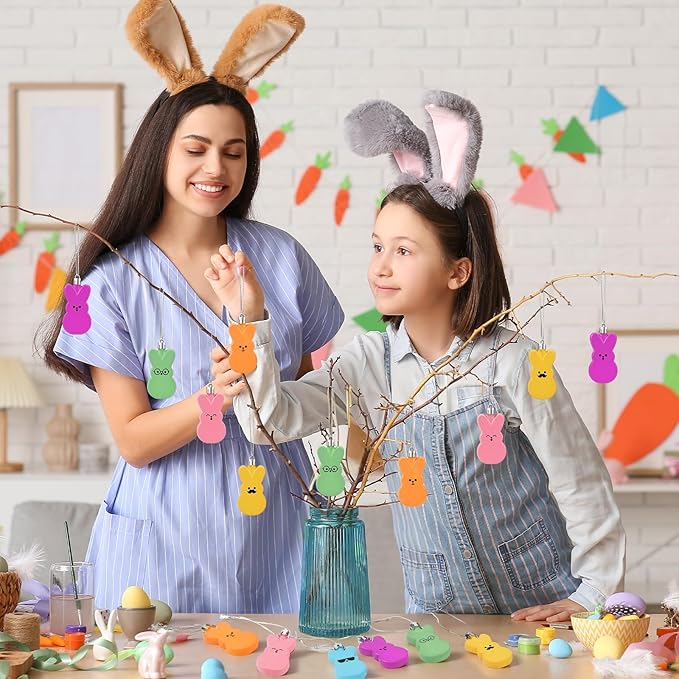 JULMELON 24 Pcs Easter Bunny Hanging Ornaments, Spring Rabbit Decor for Festive Tree Indoor Outdoor Easter Decor