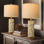 OYEARS 22'' Table Lamp Set of 2 for Living Room,Farmhouse Lamp for for Bedroom,Vintage Retro Bedside Lamps with USB Ports Linen Shade for Home Office (Brown, Bulb Included)