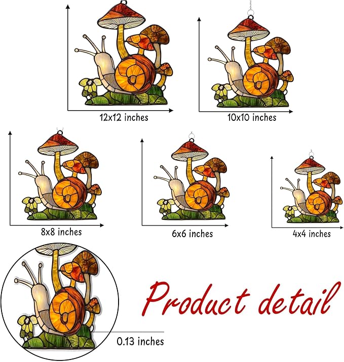 Boho Mushroom Snail Acrylic Suncatcher Stained Glass Effect Window Car Hanging Christmas Ornament Indoor Outdoor Decor Garden Sun Catcher Panel for Mushroom Lover for Women Mom Grandma
