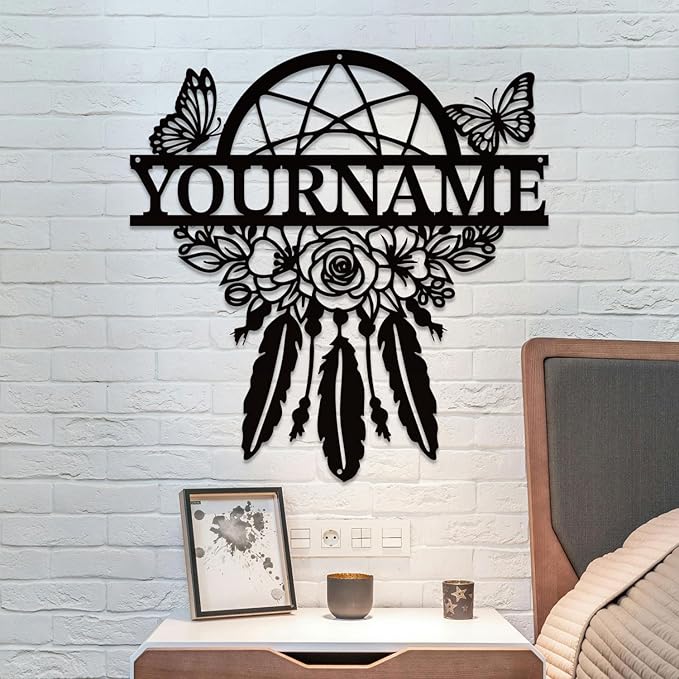 Personalized Dream Catcher Metal Wall Art - Custom Name Iron Sign for Home Decor, 8-30 Inch Black (Style D)