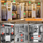 Armocity 96 Inches Closet System, 8FT Walk In Closet Organizer with 3 Shelving Towers, Heavy Duty Clothes Rack with 3 Drawers, Built-In Garment Rack, 96" L x 16" W x 75" H, Max Load 1000 LBS, White