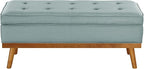 OSP Home Furnishings Katheryn Mid-Century Modern Storage Bench with Tufted Seat and Wood Legs, Sea Blue Fabric