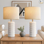 Seealle 23" Modern Ceramic Table Lamps Set of 2 - Table Lamps for Living Room, Farmhouse Bedside Night Stands Lamp for Bedroom, White Boho Nightstand Lamps Set of 2(Bulb Included)