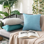 MIULEE Pack of 2 Decorative Outdoor Solid Waterproof Throw Pillow Covers Faux Linen Garden Farmhouse Coastal Cushion Cases for Summer Patio Tent Balcony Couch Sofa 20x20 Inch Blue Gray