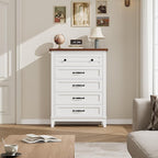 GarveeHome 5 Dresser for Bedroom, 41.3 in Tall Vertical Drawer Dresser with Large Storage, Freestanding Wooden Closet Chest for Bedroom, Living Room, White + Brown