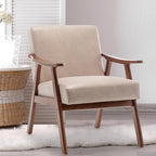 KEIKI Mid-Century Modern Accent Chair with Solid Wood Frame, Velvet Upholstered Chair with Supportive Foam Cushion for Relaxing & Reading