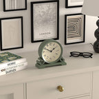 JONES CLOCKS® Saloon Mantel Clock | Traditional Double Scroll Design | Green | Contemporary Classic Style for Desk, Table, Shelf or Bedside