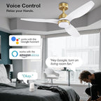 52 Inch Smart Ceiling Fans with Lights and Remote,Dimmable LED Light,Outdoor Indoor Gold White Ceiling Fan,Quiet DC Motor,High CFM 6 Speed,WIFI Alexa App Workable,for Bedroom Living Room Patio