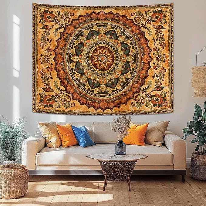 Lifeel Orange Mandala Tapestry, Boho Hippie Medallion Tapestries Home Decor for Bedroom Living Room Dorm, 60x80 inches