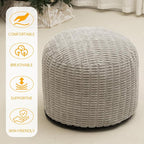Round Stuffed Pouf Ottoman for Foot Rest, Storage Ottoman Pouf Foot Stool Cushion, Faux Fur Poufs with Foam Chunk Filling, 20 X 15 Inch Floor Chair for Living Room Bedroom Home Decor, Light Gray