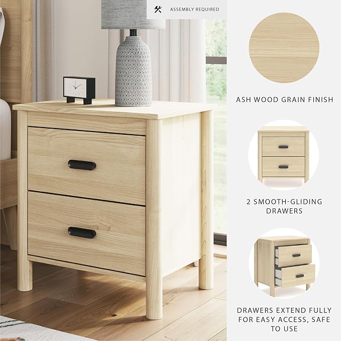 Signature Design by Ashley Cabinella Casual 2-Drawer Nightstand with Round Post Legs, 24.37" Tall, Light Brown