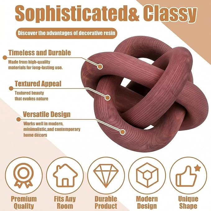 3 Link Wood Knot Decor Rustic Home Décor Accents Hand Carved Coffee Table Decoration, Boho Chain Link Decoration, Modern Shelf, Rustic Objects for Home Living Room Bedroom(Reddish-Brown)