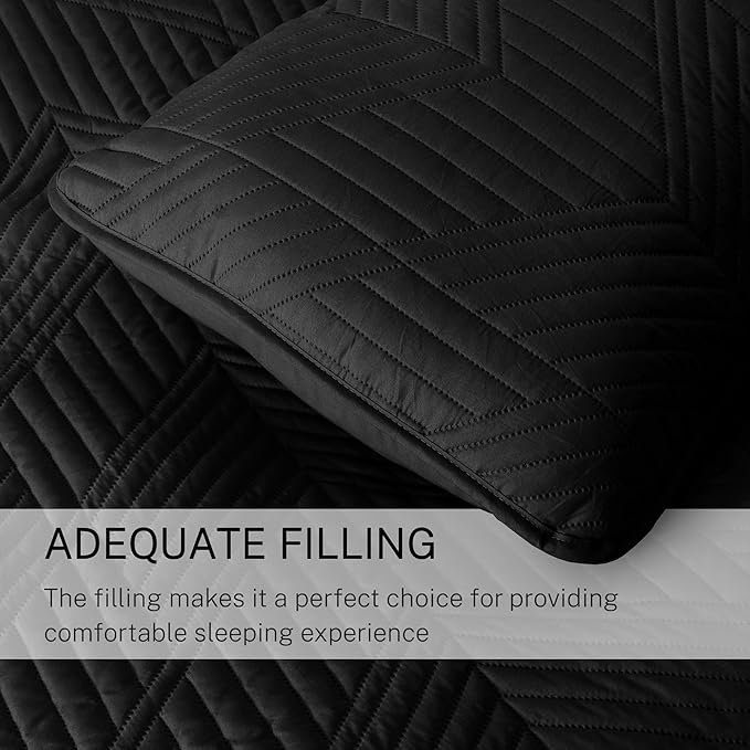 Exclusivo Mezcla Ultrasonic Twin Quilt Bedding Set, Lightweight Black Bedspreads Soft Modern Geometric Coverlet Set for All Seasons (1 Quilt and 1 Pillow Sham)