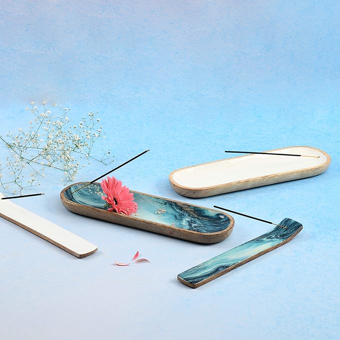 Folkulture Incense Holder for Home | Modern Incense Burner or Insence-Stick Holder for Gifts| Mango Wood Incense Tray Trough for Sticks 12 x 4 Inches, White