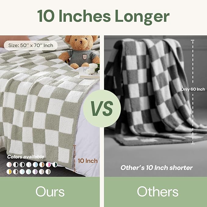 WRENSONGE Fall Checkered Throw Blanket, Burnt Orange Soft Cozy Fluffy Warm Hand Made Throw Blankets for Couch, Sofa, Chair, Bed, Camping, Picnic, Travel Lightweight Bed Blanket - 50"*70"