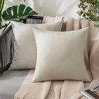 MIULEE Pack of 2 Decorative Outdoor Solid Waterproof Throw Pillow Covers Euro Sham Faux Linen Garden Farmhouse Cushion Cases for Patio Tent Balcony Couch Sofa 24x24 Inch Beige