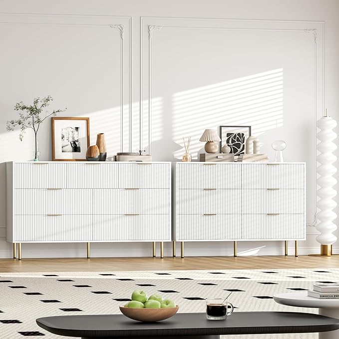 GarveeHome 7 Drawers Dresser for Bedroom, Fluted Dresser Chest of Drawers with Handle, Wood Modern Dressers for Closet, Bedroom Furniture Storage Organizer for Living Room, Hallway