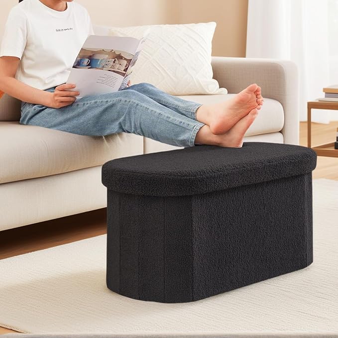 30 Inches Ottoman with Storage,Bedroom Bench with Storage, Ottoman Foot Rest for Living Room,30" L x 15" W x 15" H-Dark Grey