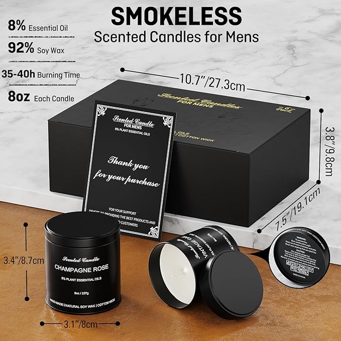 6 Pack Scented Candles for Men, Masculine Scented Candles Gift Set, Luxury Aromatherapy Soy Wax Candles with Essential Oils, Strong Scented Long Lasting Natural Soy Candles, Gifts for Men