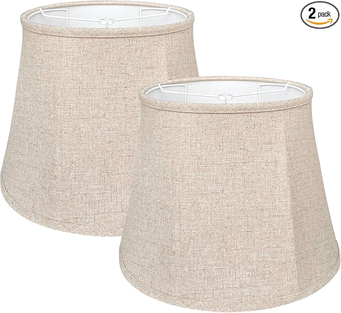 Double TOOTOO STAR Brown Lamp Shade Set of 2, Large Drum Lampshade for Floor Light and Table Lamp 10x14x10 inch, DIY Fabric Natural Linen Hand Crafted, Spider (Brown, 10 x 14 x 10.5 inch)