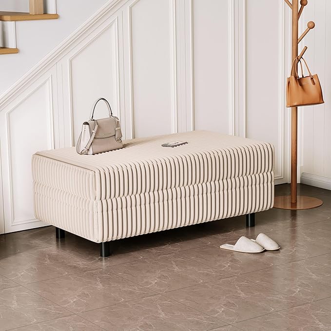 LINSY HOME Sectional Sleeper Sofa Storage Ottoman Bench, Convertible Coffee Table Plush Corduroy Couch Ottoman Footstool for Living Room, Bedroom Entryway and Family Room, Beige