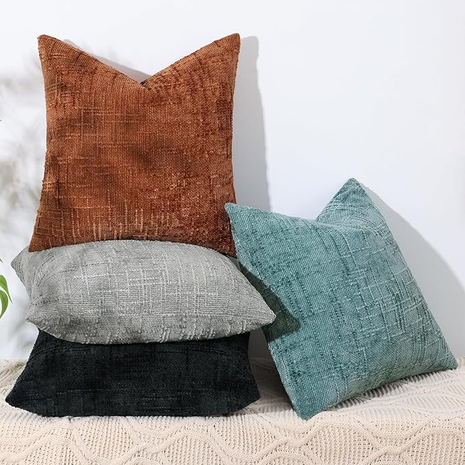 decorUhome Spring Black Chenille Euro Sham Throw Pillow Covers 26x26 Set of 2 Textured Soft Cozy Slubby Couch Pillow Covers Modern Farmhouse Boho Decorative Pillow Cases for Bed Sofa Living Room