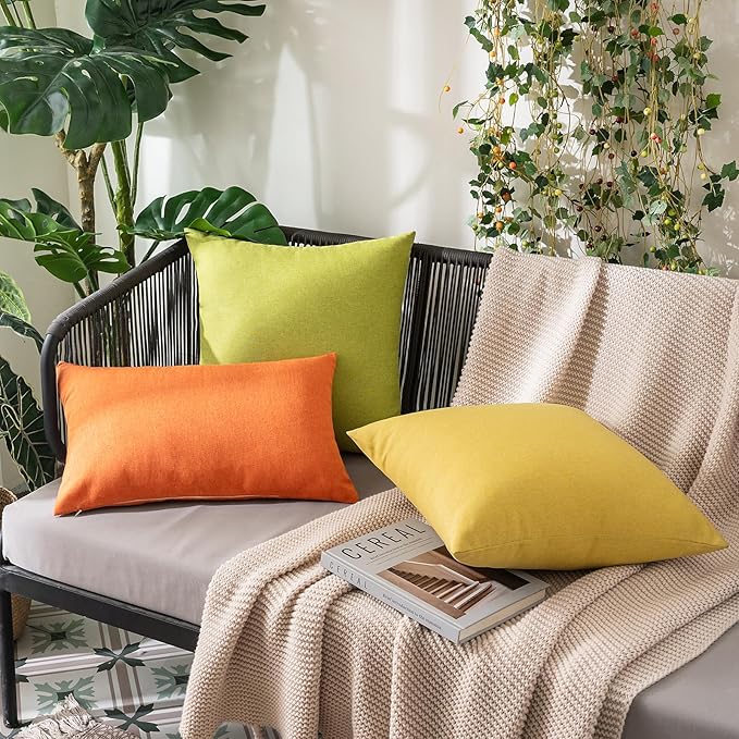 MIULEE Pack of 2 Decorative Outdoor Solid Waterproof Throw Pillow Covers Euro Sham Faux Linen Garden Farmhouse Cushion Cases for Summer Patio Tent Balcony Couch Sofa 26x26 Inch Bright Orange