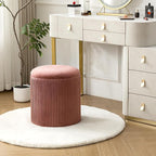 Ottoman with Storage Set of 2, Velvet Round Storage Ottoman, Upholstered Sponge Vanity Stool Support 300lbs, Multifunctional Coffee Table Foot Rest Ottoman for Living Room Bedroom, Pink