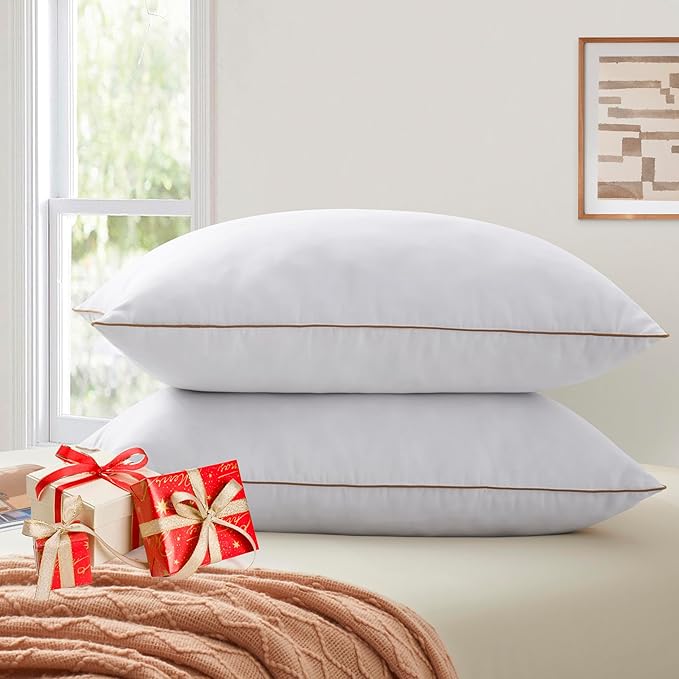 Bafode King Size Bed Pillows, Goose Feather & Down Alternative, Set of 2, White, Plush, Modern, Square, Indoor, Feather, Bagged, Soft & Breathable, Durable, Machine Washable