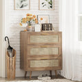 3 Drawer Dresser for Bedroom Rattan Dresser Chest of Drawers with Spacious Storage Boho Clothes Storage Nightstand for Living Room