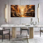 Large Wall Art for Living Room Bedroom Office Gold Forest Artwork Sunrise Landscape Nature Pictures Modern Wall Art Framed Canvas Prints 29x59 Inch