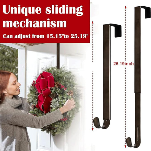 15"to 25" Wreath Door Hanger, Non Scratch Wreath Hangers for Front Door, Metal Door Wreath Hanger Hook Over the Door Hooks, Hanging Fall Easter Christmas Halloween Decor Welcome Sign- Hold Up to 20lbs