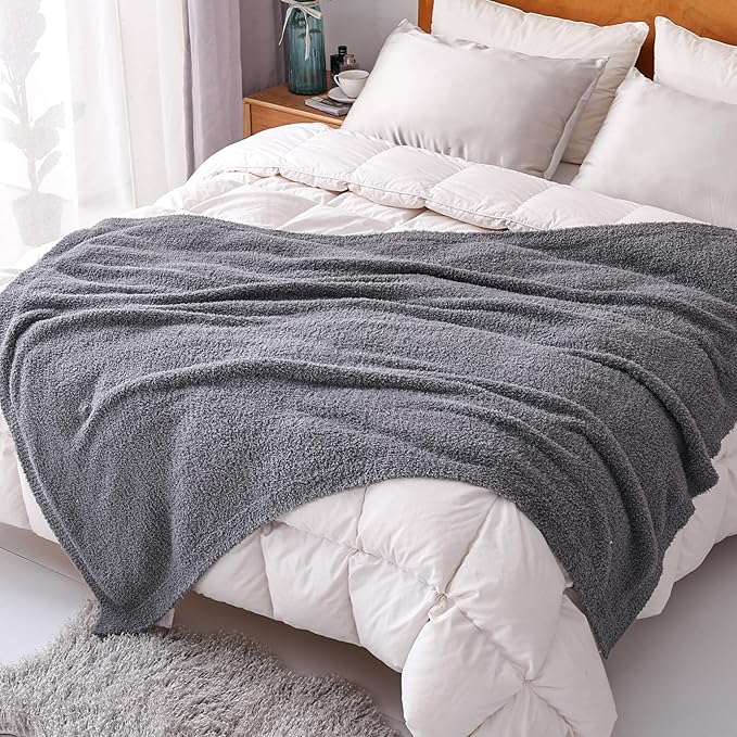 Panku Ultra Soft Cozy Knit Throw Blanket for Couch and Bed, Knitted Luxury Cozy Warm Fleece Blanket Throw, Plush Fluffy and Fuzzy Blankets for Gift (50x60 Inches, Dove Grey)