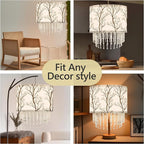 Winter Tree Branch Lamp Shade with Acrylic Bead Droplets, Branch Drum Fabric Light Shade for Pendant Table & Floor Lamp, Traditional Mordern Decor, 15.7in