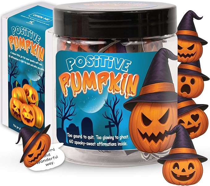 Positive Pumpkin Jar for Women & Teens, Decorative Jar with 60 Uplifting Messages, Non-Lighted Pumpkin Jar for Desk & Shelf, Fall Gift Basket Idea