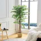 VECELO Ficus Tree Artificial 6 Feet, Tall Faux Tree in Pot, Fake Floor Plant with Realistic Tree Branch & Silk Leaves for Home Office Indoor Decor