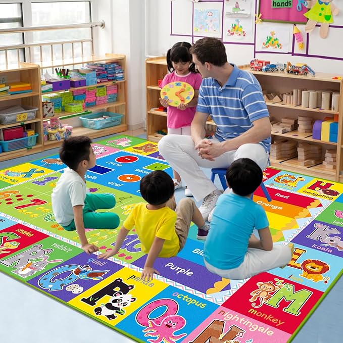 Kids Rugs for Playroom, ABC Carpet Educational Floor Play Mat for Kids, Preschool Rugs with ABC, Numbers, Animals Learning Carpet for Playroom Classroom Bedroom (Green, 78.7X59 INCH)