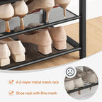 HOOBRO Small Shoe Bench, 3-Tier Shoe Rack, Shoe Storage Bench with PU Seat Cushion, Entryway Shoe Rack Bench with Metal Mesh Shelves, Freestanding Shoe Organizer for Hallway, Black BB33HX01