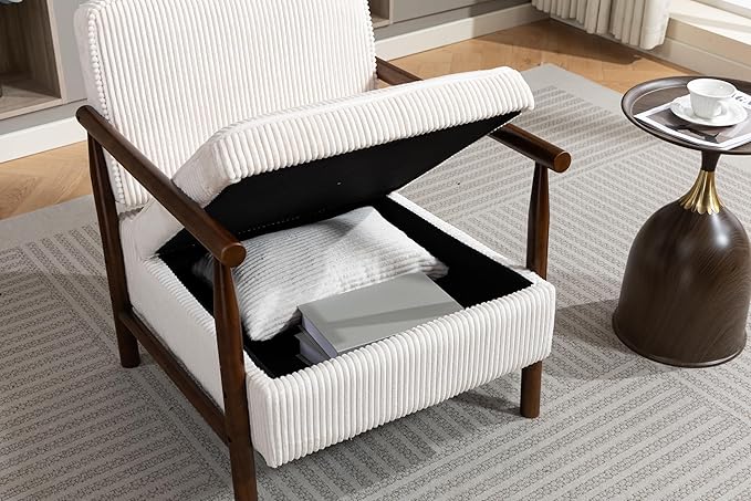 KEIKI Mid Century Modern Accent Chair with Storage, Upholstered Lounge Chair with Hidden Compartment and Waist Cushion