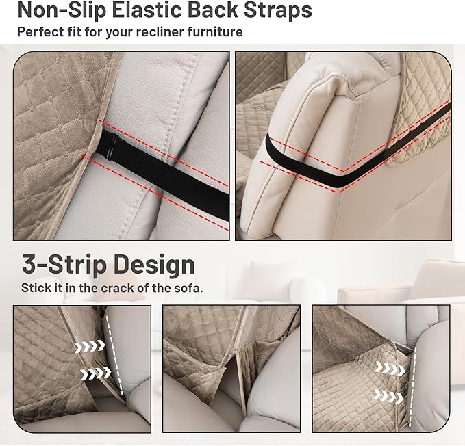 Recliner Sofa Covers 100% Waterproof Velvet L Shape Recliner Couch Covers for Dogs Pets Washable Anti Slip Recliner Slipcovers with Pockets (5 Seat Sofa with 1 Console, Khaki)