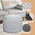 Round Stuffed Pouf Ottoman Foot Rest for Couch Round Ottoman with Foam Chunk Filling Stripe Faux Fur Ottomans for Living Room Floor (20"x15",Light Grey)
