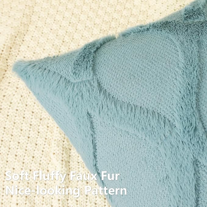 decorUhome Spring Euro Sham Throw Pillow Covers 26x26 Inch Set of 2, Soft Plush Faux Fur Wool Aqua Couch Pillow Covers, Decorative Neutral Pillow Cases for Bed Sofa Living Room Home Decor