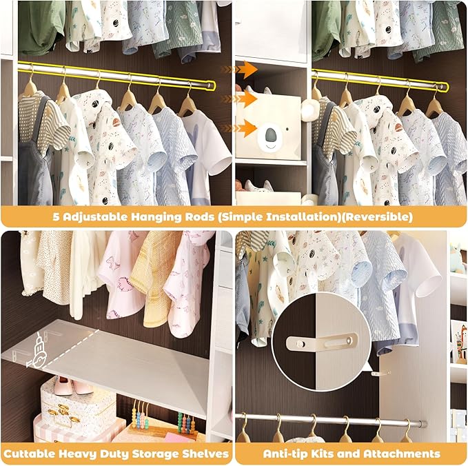 Armocity 8FT Closet System, 96 inches Closet Organizer System with Drawers, Closet Systems for Walk-in Closet, Built in, White
