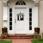 Ultra Large 14'' Last Name All Year Round Front Door Wreath with 26 Initial Letter Welcome Sign All Seasons Eucalyptus Garland and Bow Wreaths for Front Door Porch Farmhouse Decoration (P)
