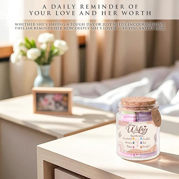 Bible Verse Jar for Daughter – 92 Color-Coded Scriptures of Encouragement, Birthday & Christmas Gift, Christian Keepsake, Daughter-in-Law Gift (Bible Jar For Wifey)