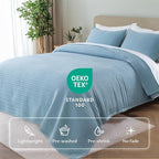 KASENTEX King XL Quilt Set 108"x98" – Soft Washed 3-Layer Lightweight Bedspread, Minimalist Nordic Design, All-Season Spring & Summer Quilt Set (1 Quilt + 2 Pillow Shams), Blue