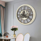 The B-Style Large Wall Clock 24 inch Moving Gear Wall Clock Oversized Vintage Farmhouse Wall Clocks for Living Room Decor Rustic Industrial Wood Clock (Desert Beige and Bronze, 36 inch/90cm)