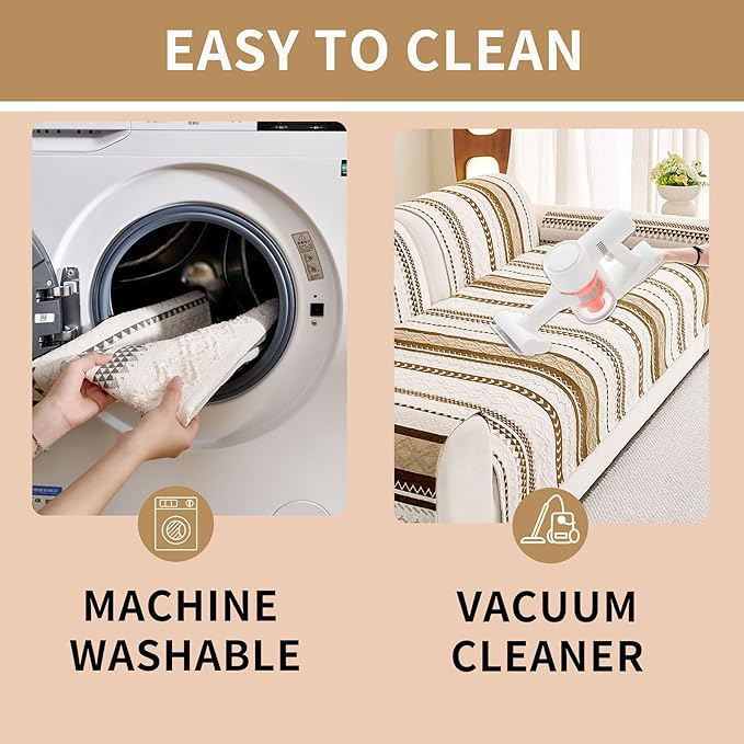 HAOMAIJIA Boho Couch Covers for Sofa, Waterproof Couch Cover for Dogs Soft Chenille Jacquard Non Slip Sofa Covers for Pets Washable Couch Protector (Brown, 36.5" x 95" 1 Pack)