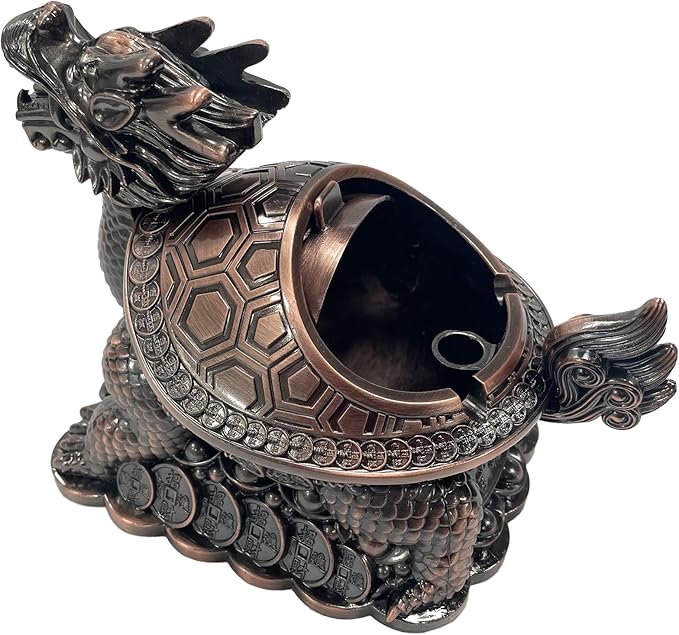 Feng Shui Dragon Turtle Multi Functional Metal Statue Wealth Prosperity Sculpture with Set of 5 Lucky Charm Ancient Coins on Red String Best Housewarming Congratulatory Gift Home Decor (D1 Bronze)