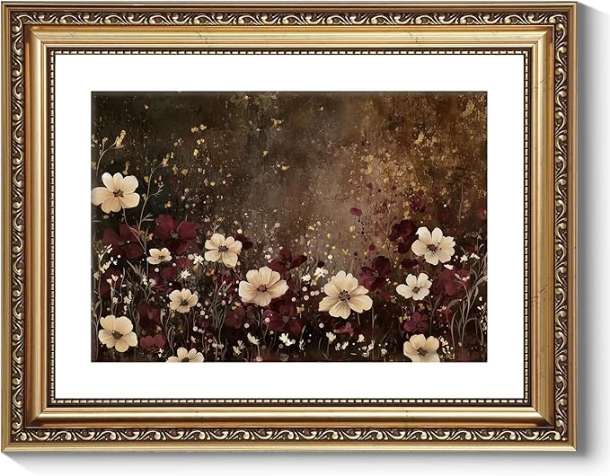ARPEOTCY Vintage Gold Framed Wall Art Decor, 11x14 Inch Autumn Wildflower Canvas Artwork, Vintage Fall Wall Art for Living Room Bedroom, Antique Framed Picture Home Decor Aesthetic